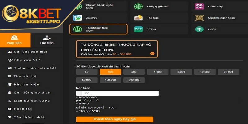 8KBET - Trải Nghiệm Giải Trí Trực Tuyến Đẳng Cấp Quốc Tế 26 Sân cược không thu bất kỳ khoản phí nào trong quá trình giao dịch