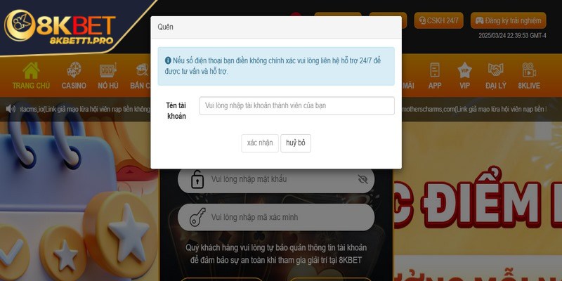 Đăng nhập 8KBET - 1 phút 30 giây cho trải nghiệm an toàn 2 Cách khôi phục mật khẩu đăng nhập 8KBET nhanh